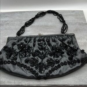 La Regale Black Beaded Evening Purse Beads 
Sequins Netting Lace Beaded Bag